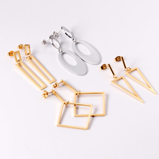 Stainless steel geometric square ring dangle earrings