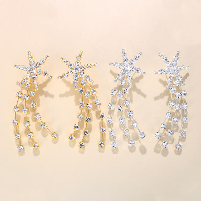 Elegant pave setting rhinestong star earrings