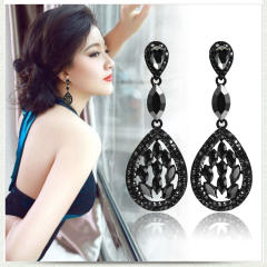 Luxury all black glass crystal drop earrings for women