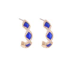 Vintage sapphire blue cubic zircon open hoop earrings