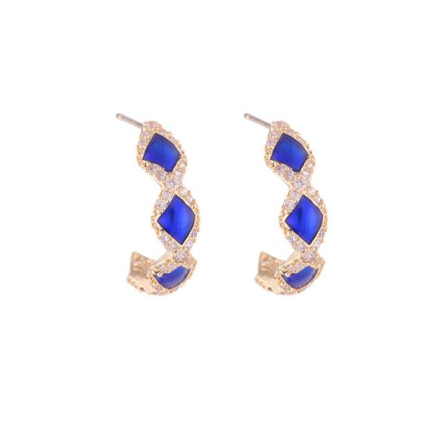 Vintage sapphire blue cubic zircon open hoop earrings