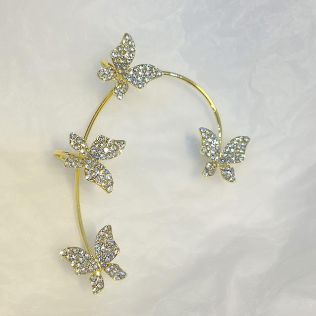 Rhinestone shiny butterfly ear wrap