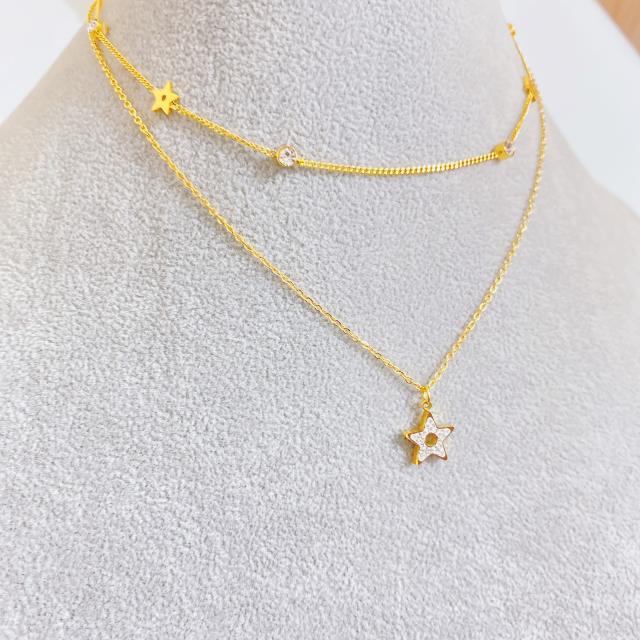Two layer tiny heart dainty stainless steel necklace