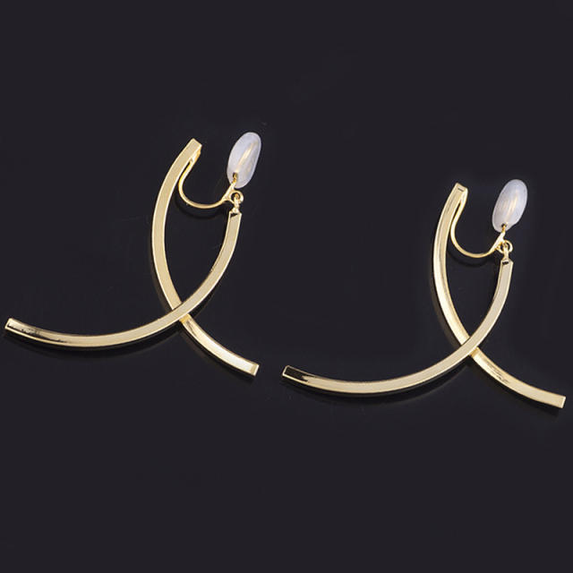 Concise cross line clip on earrings