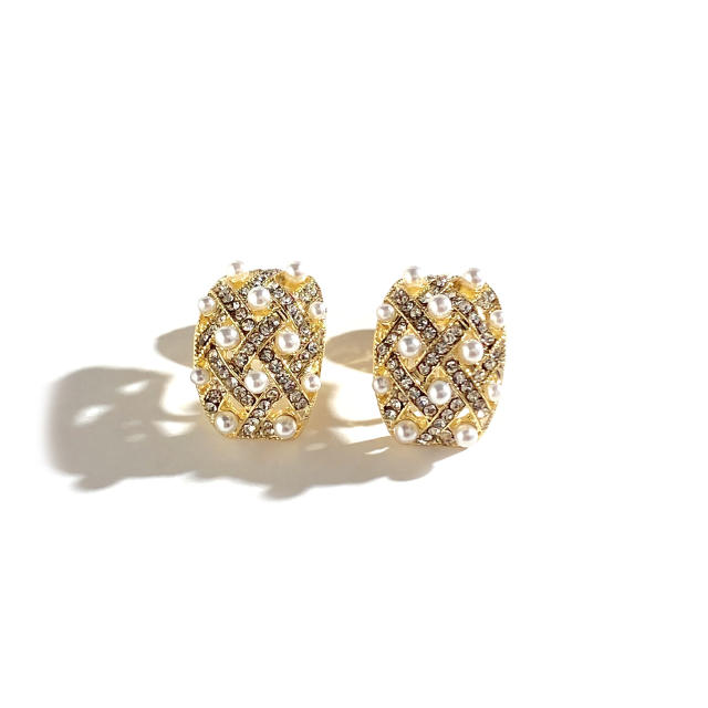 Pearl CZ beaded clip on earrings