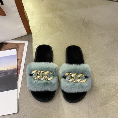 Metal chain fluffy slippers