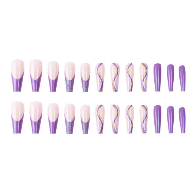 Purple color gliter false nails