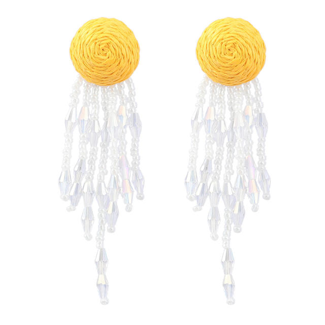 INS boho acrylic tassel straw earrings
