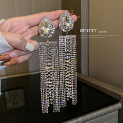 925 needle pave setting rhinestong tassel earrings for women