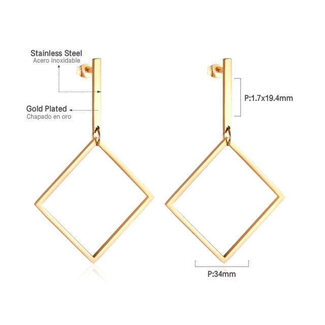Stainless steel geometric square ring dangle earrings