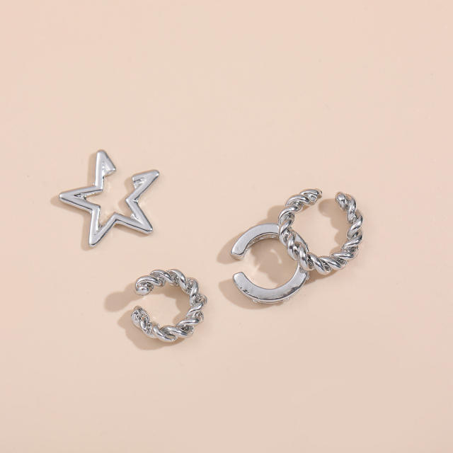 Five-pointed star alloy ear cuff 4 pcs set
