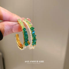 Silver needle color crytal open hoop earrings