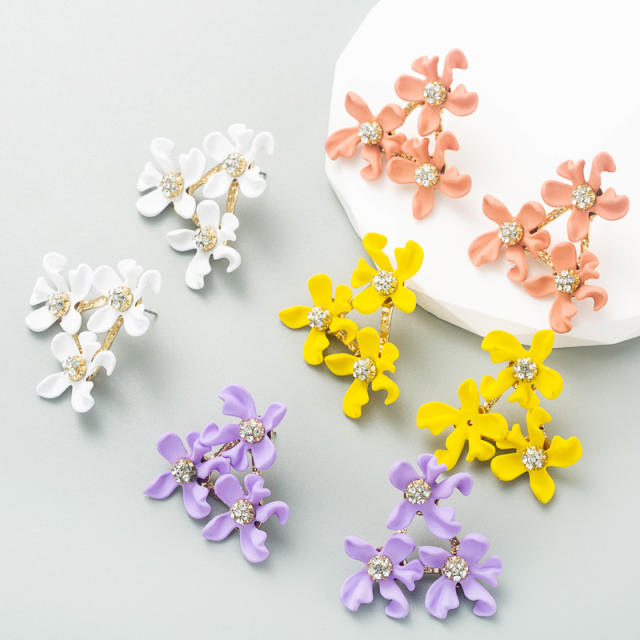 Boho color flower triangle shaped ear studs