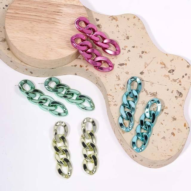 INS personalized electroplated UV acrylic chain earrings