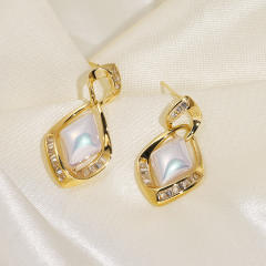 CZ pearl diamond shape clip on earrings