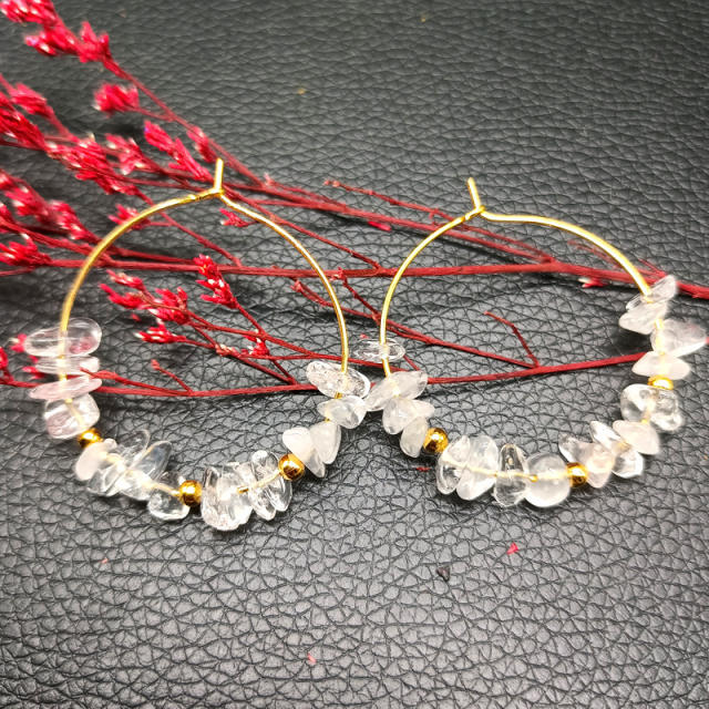 Natural crystal boho hoop earrings