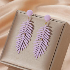 Color acrylic leaf dangle earrings for summer