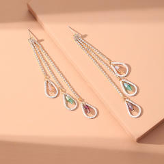 Pave setting rhinestone dropped long earrings