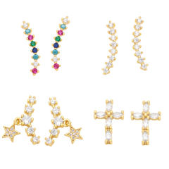 Rainbow cubic zircon unique concise ear studs