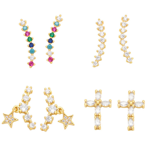 Rainbow cubic zircon unique concise ear studs