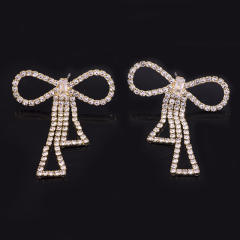 Diamond bow hollow clip on earrings