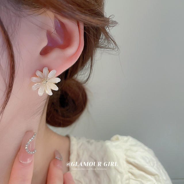 Silver needle summer daisy flower drop earrings