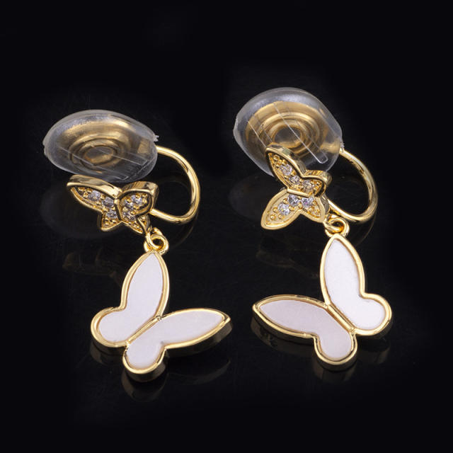 Acrylic butterfly diamond drop earrings clip on earrings
