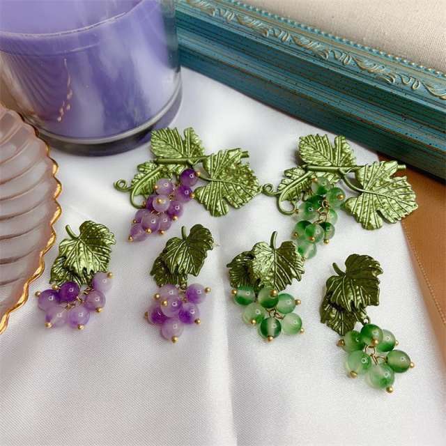 Baroque Mori style plant grape brooch earings