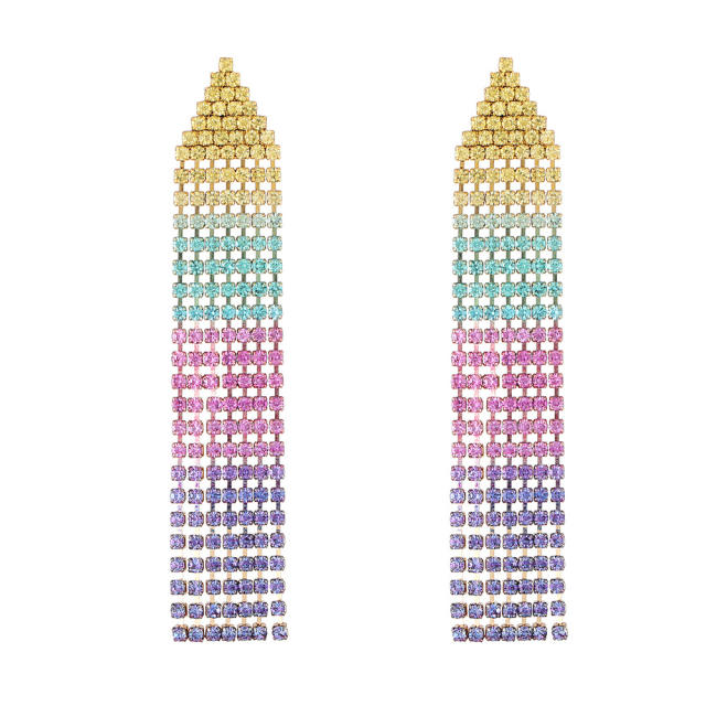 Colored rhinestone tassel earrings