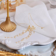 Korean fashion pearl beaded tassel ear wrap