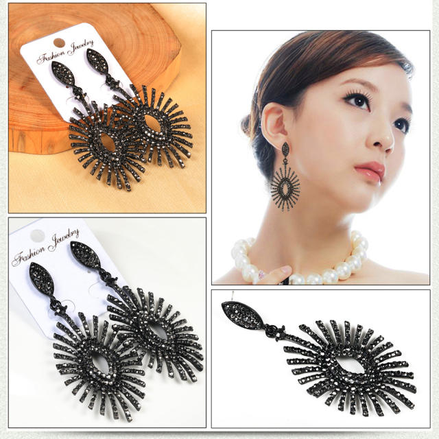 Luxury black color rhinestong dangle earrings