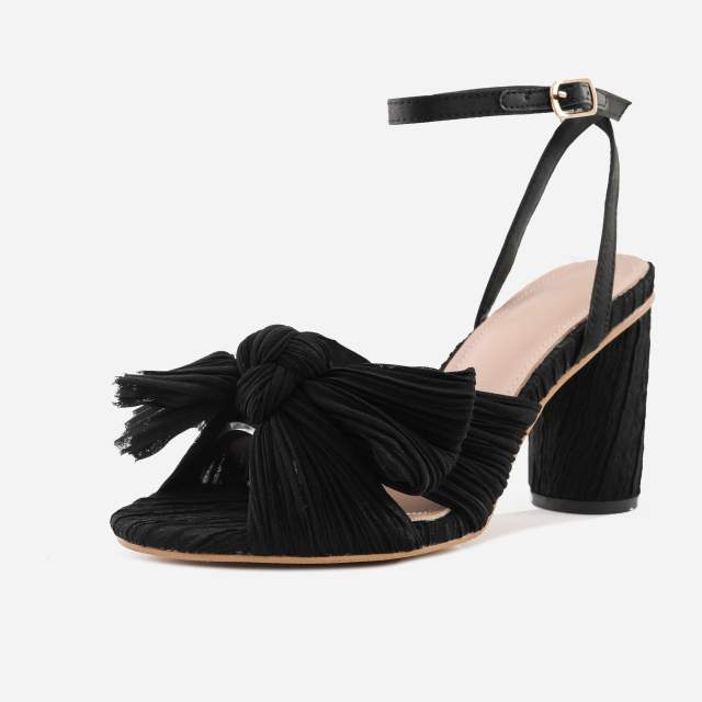 Elegant bow block heels sandals