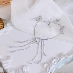 Diamond butterfly tassel ear wrap