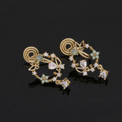 Diamond green petal drop earrings clip on earrings