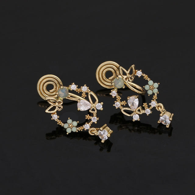 Diamond green petal drop earrings clip on earrings