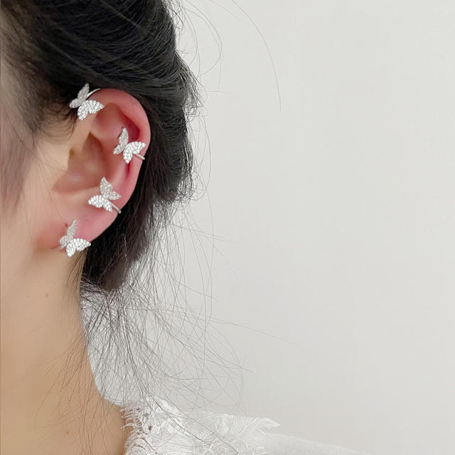 Rhinestone shiny butterfly ear wrap
