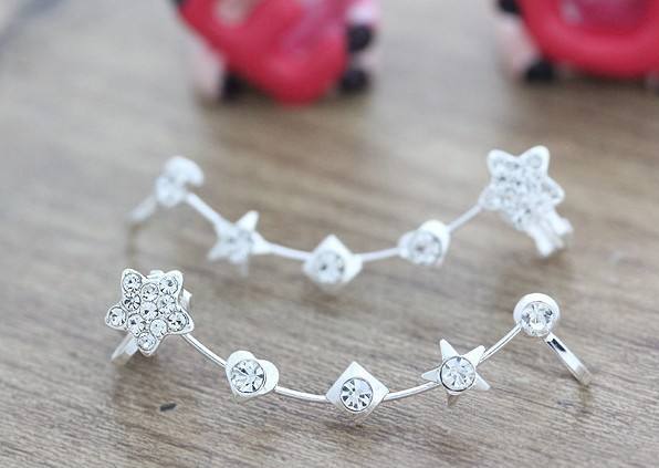 Diamond star heart one piece ear cuff