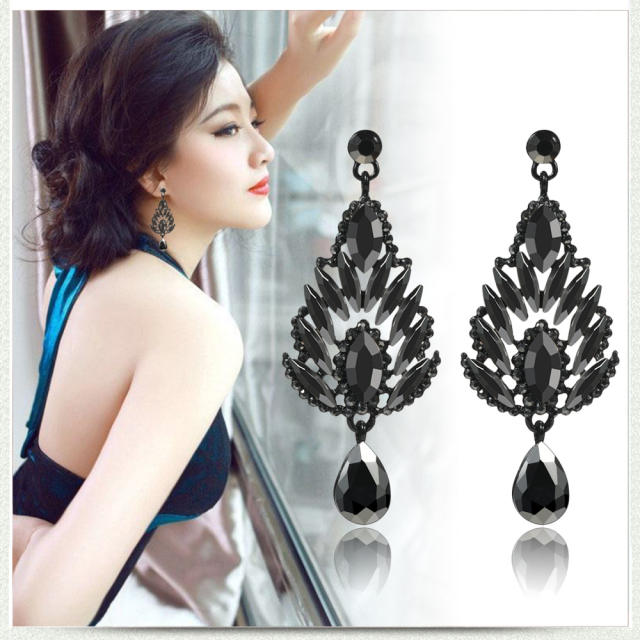 Luxury all black diamond dangle earrings