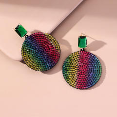 Rainbow color cubic zircon pave setting dangle earrings