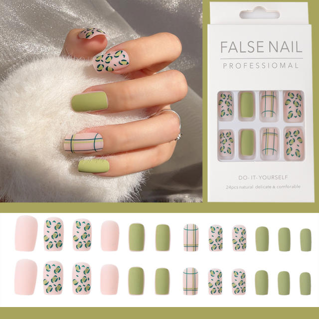 Leopard green color false nails