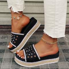 Denim Platform slippers