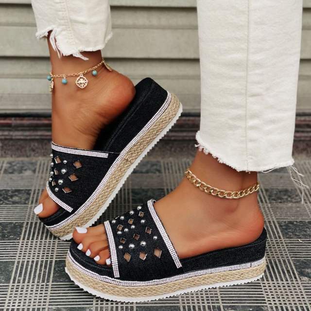 Denim Platform slippers