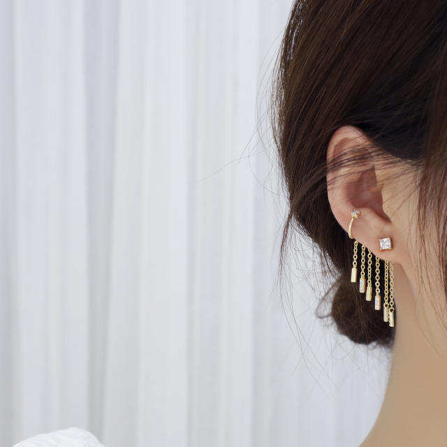 Korean fashion delicate cubic zircon tassel earrings