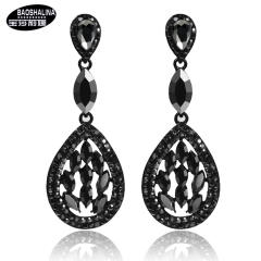 Luxury all black glass crystal drop earrings for women