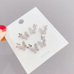 S925 needle diamond butterfly ear studs set
