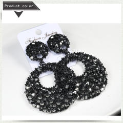 Hollow out black color rhinestong setting dangle earrings