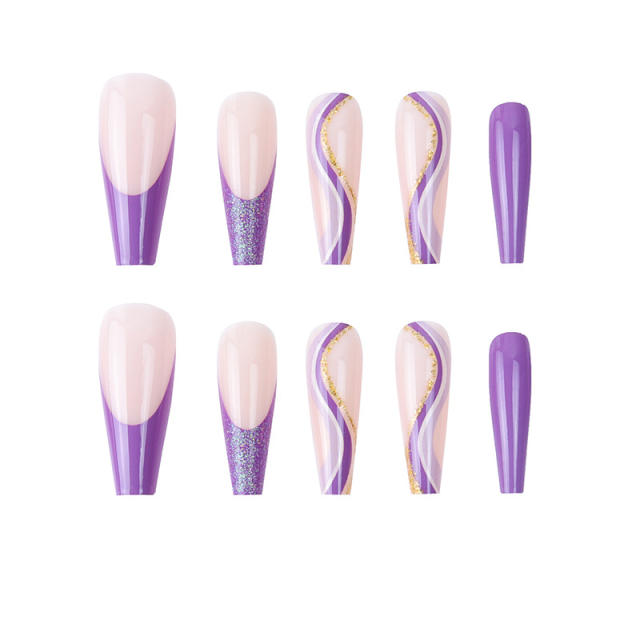Purple color gliter false nails