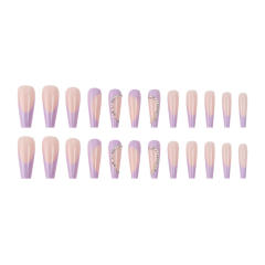 Light purple color rhinestone false nails
