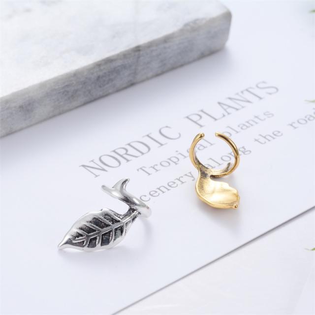 Retro leaf copper ear cuff