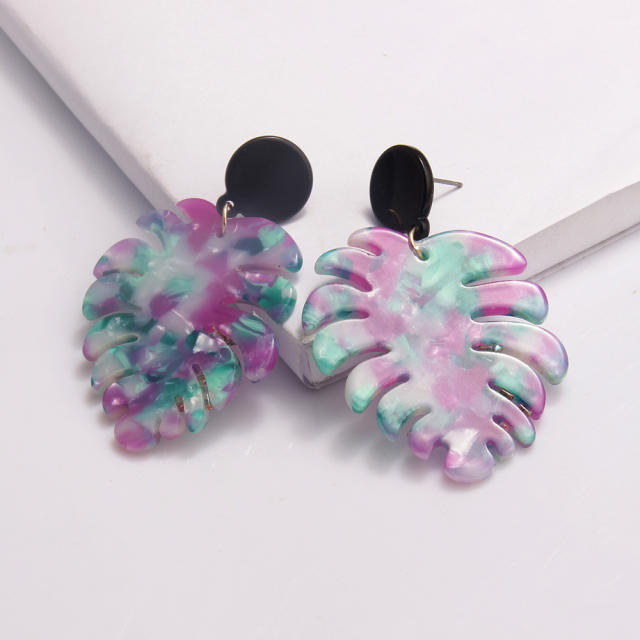 Famous acetate acrylic plate tree leaf earrings